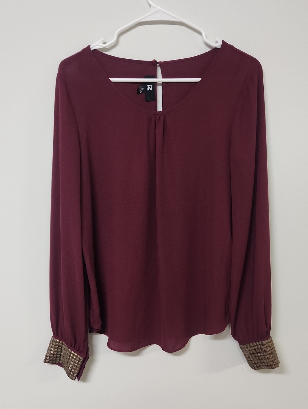 Iz Byer Wine Long-Sleeve Blouse with Embellished Cuffs